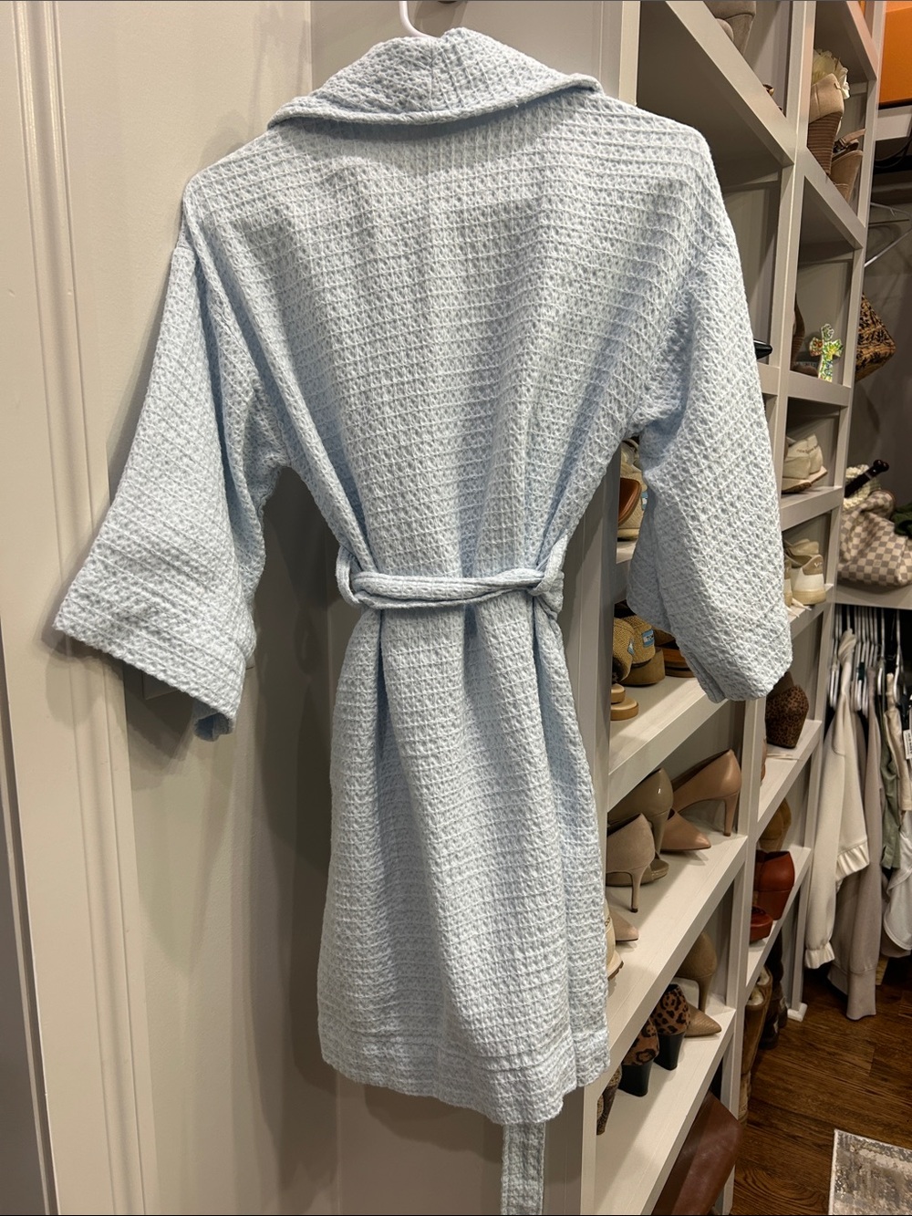 Light Blue Waffle Robe with Belt. X-Small - Picture 3 of 4